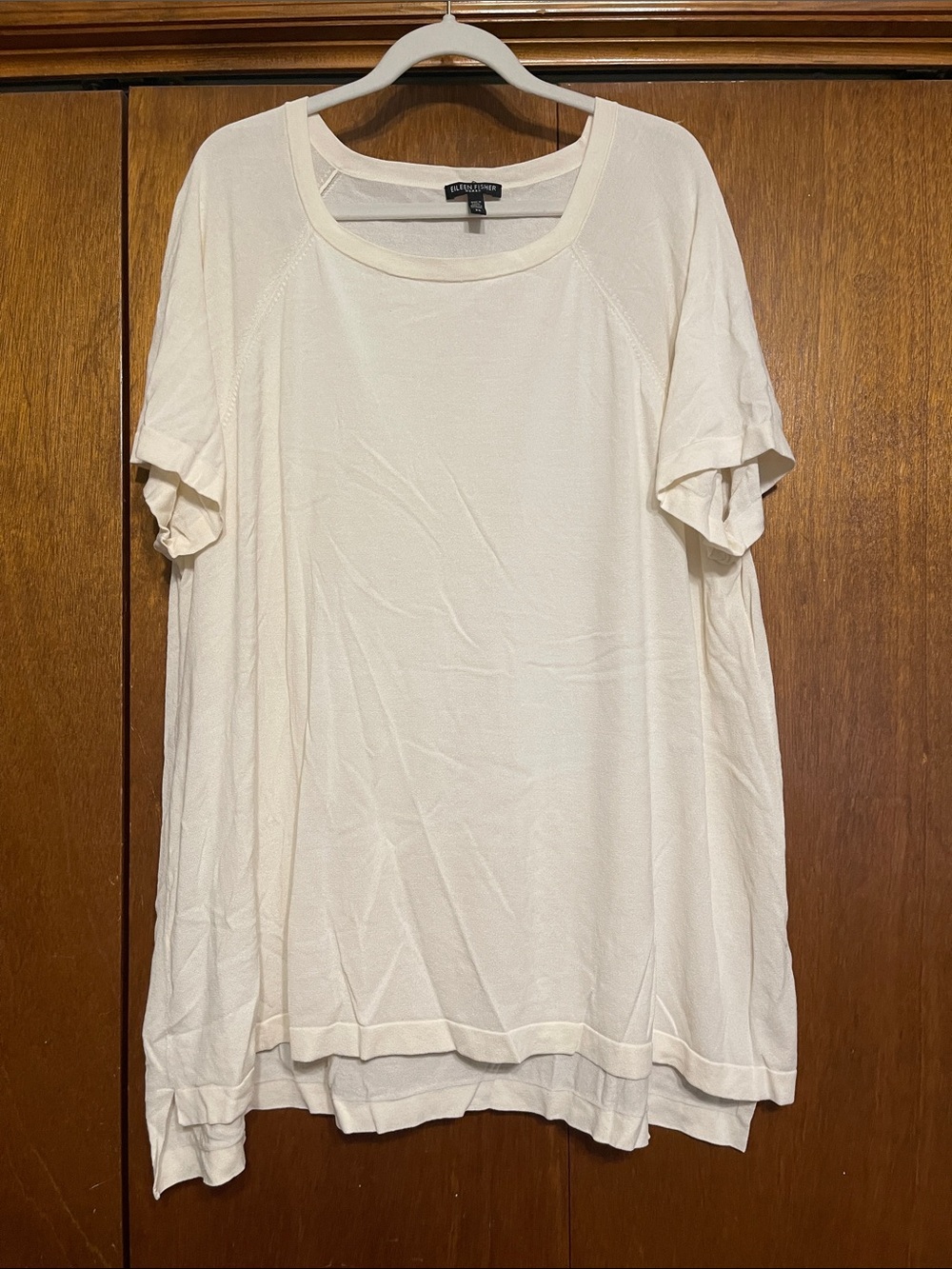 Eileen Fisher Ivory Short-Sleeve Relaxed Knit Tee